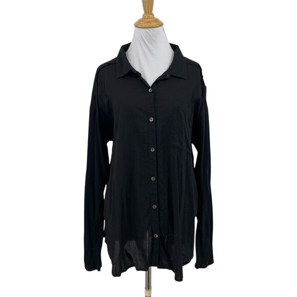 Splendid Womens XL Extra Large Black Button Up Long Sleeve Pocket High Low Hem - Picture 1 of 13